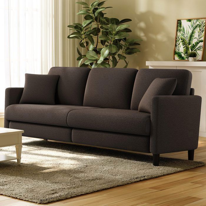 Grand Canapé 3 Places en Velours Teddy Marron avec 3 coussins,2 oreillers,Canapé Scandinave pour Salon,Chambre à