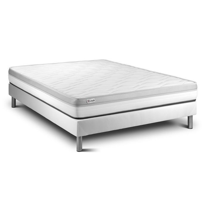 Ensemble Matelas Sommier 140x200 cm - Sommier Blanc (en kit) - Vital Relax Blanc