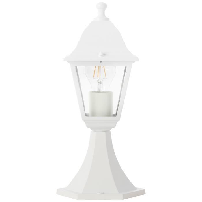 Bolardo exterior NISSIE, blanco - Acabado brillante - Metal/cristal - IP44 - 1xE27 60W