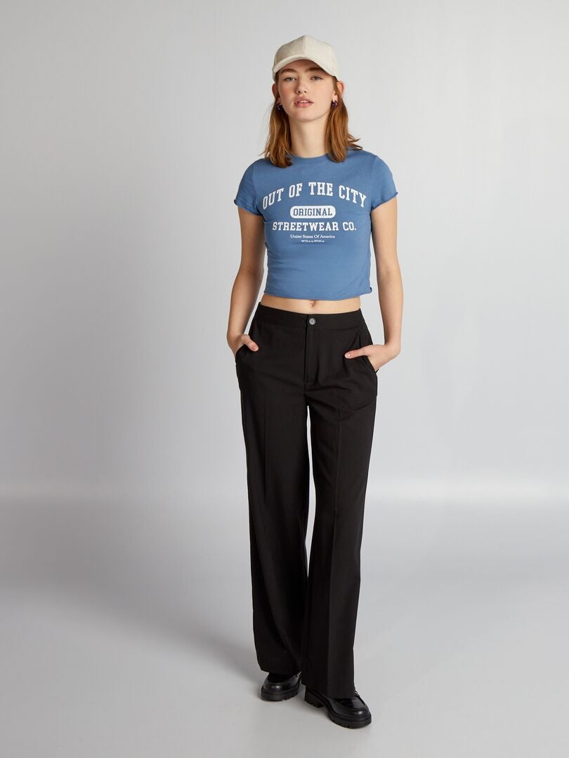 Jersey crop top met ronde hals - BLAUW