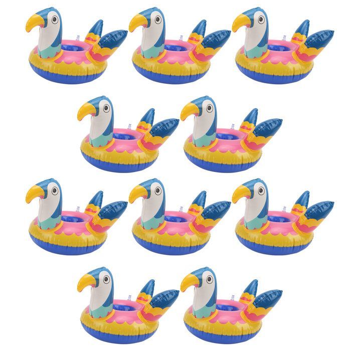 Set of 10 cute bird-shaped inflatable portable cup holders for pool, floating decoration