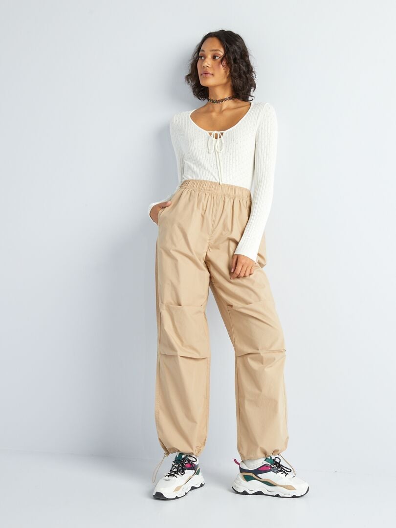 Nylon parachutebroek - BEIGE