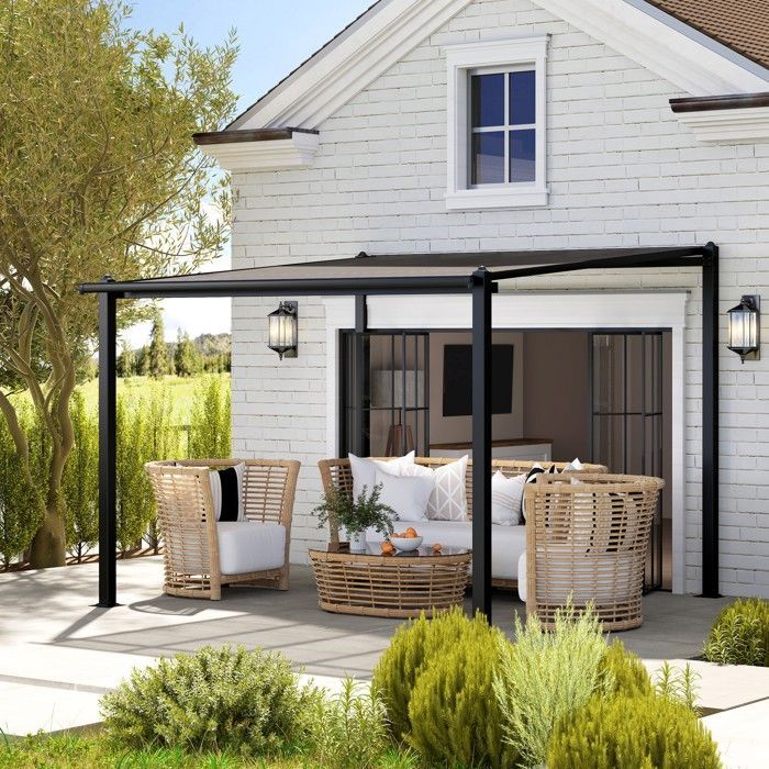 Pergola jardin extérieur - Outsunny - en aluminium 3 x 3 m - toit en polycarbonate imperméable et système de drainage - gris