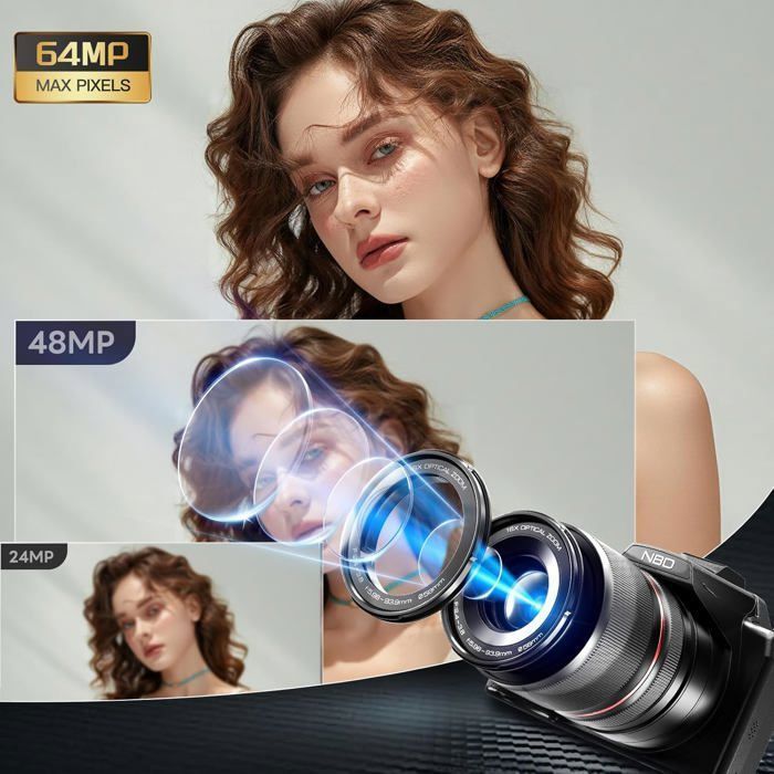 Appareil Photo Numérique 8K 64MP avec Mise Au Point Automatique, Zoom Optique 16X, Écran IPS 3