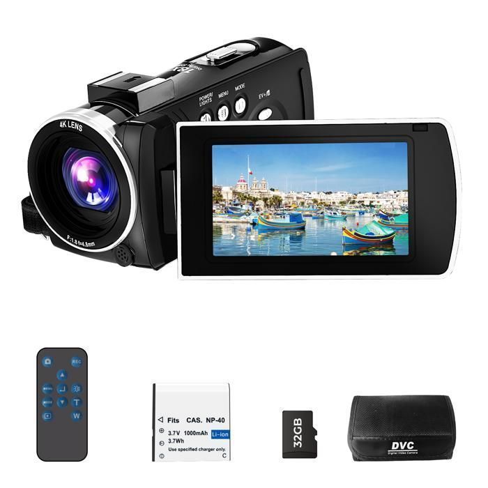 CAMPARK 4K camcorder, 64MP videocamera, vlogcamera, 3 inch scherm met 270° draaifunctie, 18x IR nachtzichtzoom en 32GB TF-kaart
