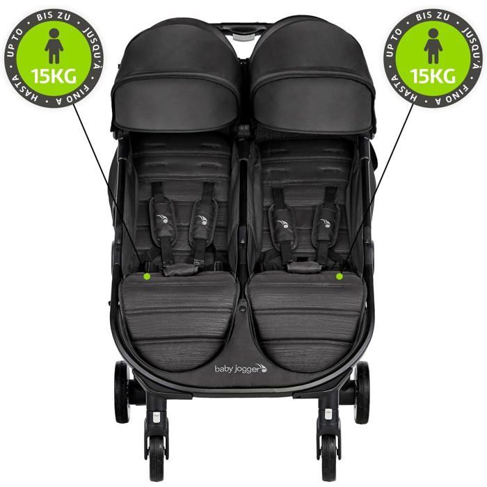 Poussette Double Baby Jogger City Tour 2 Légère et Pliable - Pitch Black