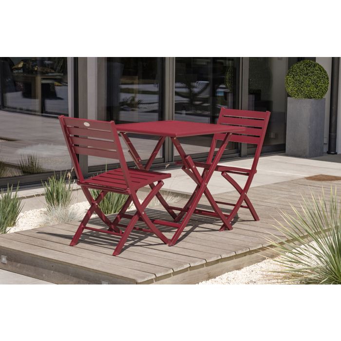 Ensemble repas de jardin 2 places en aluminium - Rouge carmin
