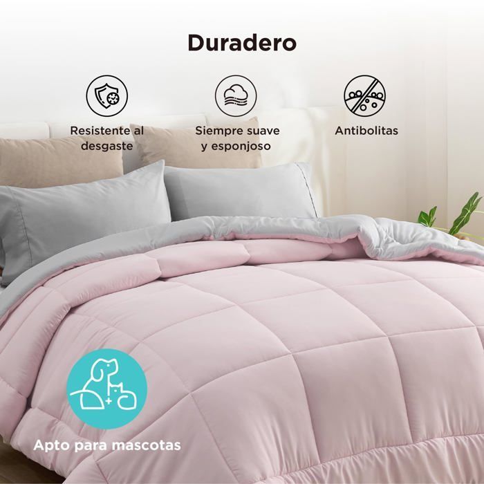 Bedsure dekbed - Poederroze - Microgrijs - 155x220cm - 300GSM