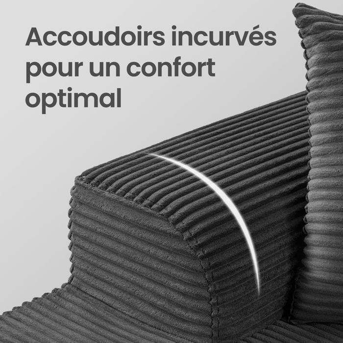 Sofá esquinero fijo VASAGLE, sofá de 3 plazas, no requiere montaje, chaise longue grande orientada a la izquierda, para salón o dormitorio, gris.