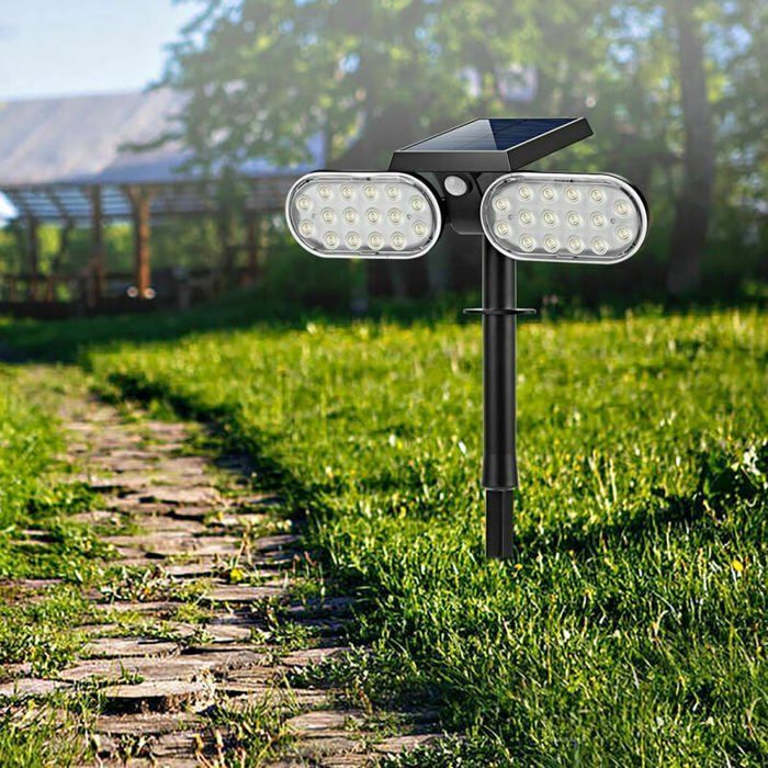 Dual-head solar garden spotlight with 32 LEDs, recessed ground spotlight with light control, IP65 rating, induction lamp