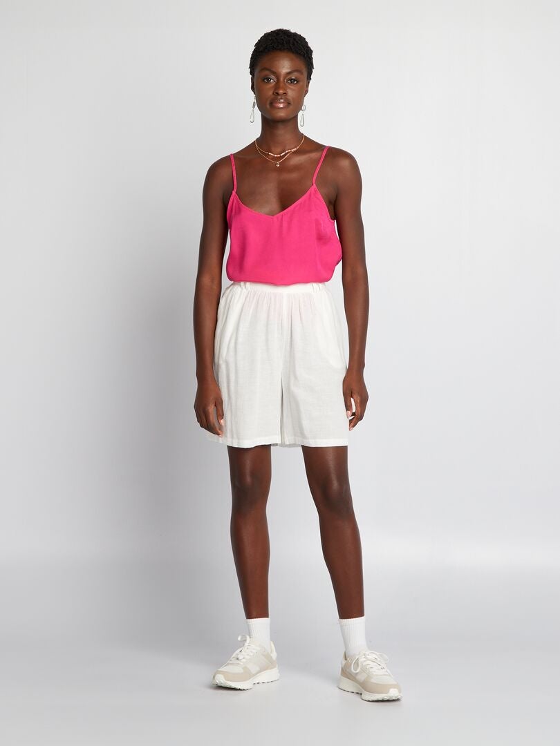 Wijde linnen shorts - WIT