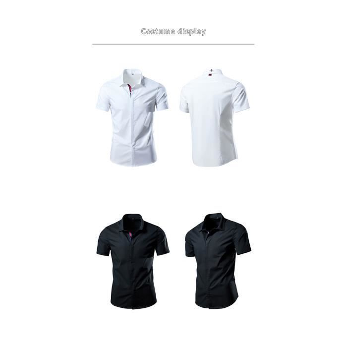 Camisa casual de manga corta para hombre con cuello elástico, corte ajustado de verano a la moda - Negro - INSFITY