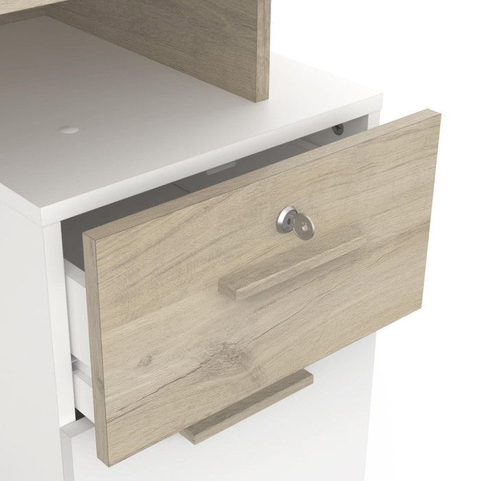 Bureau avec rangements - PLATON - Chêne / blanc mat - L134,8 x P55 x H76,4 cm - DEMEYRE