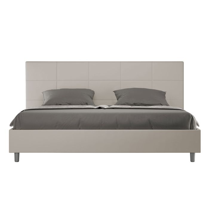 Cama king size con almacenamiento - Ityhome - Mika - 200x210 cm - Piel sintética color topo - Cabecero tapizado