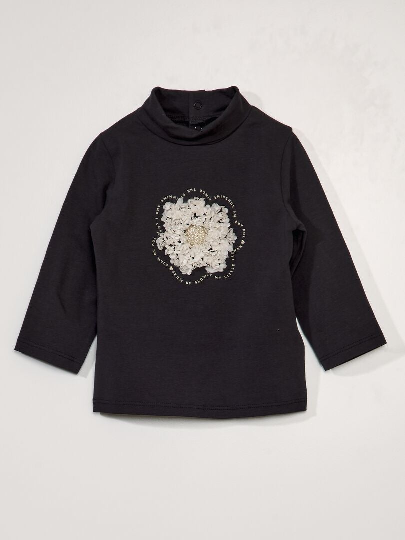 Jersey T-shirt met applicatie - ZWART