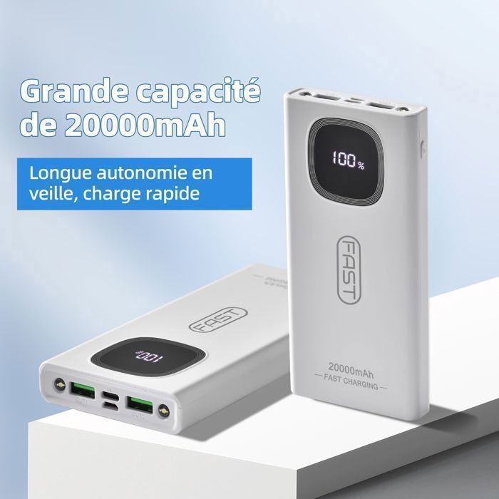 Batteria esterna, power bank da 22,5 W e 20000 mAh, portatile con ingresso e uscita USB C, ricarica rapida PD3.0 e QC4.0, colore bianco.