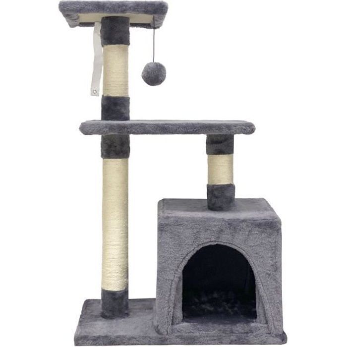 POPPY Arbre à chat gris 50 x 30 x 80 cm -  2 plateformes, 1 niche, poteaux à griffer