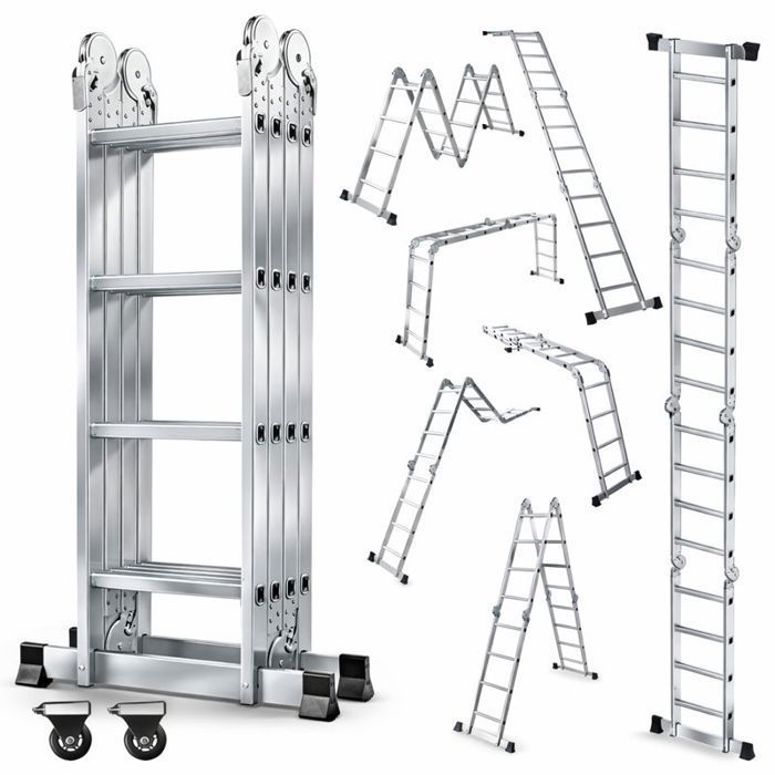 Escalera plegable multifuncional OUTIGO 7 en 1, ideal para uso doméstico, 16 peldaños, longitud total 4,6 metros.