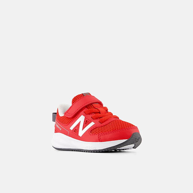 Kids 570v3 Lace Bungee met bovenband – Echt rood met zilverkleurige metallic afwerking