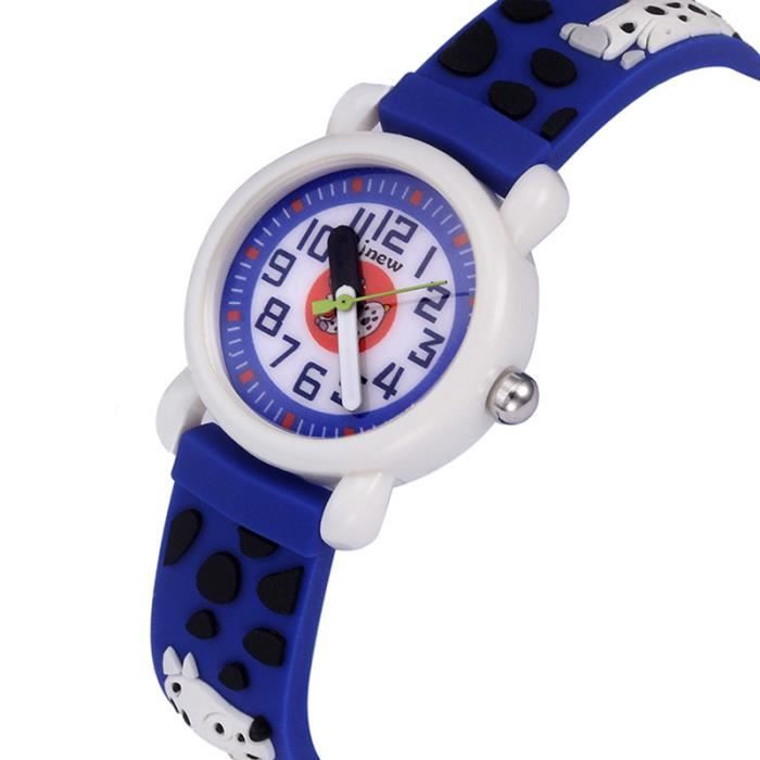 Orologio da bambino SHARPHY, grazioso orologio al quarzo alla moda con cinturino in silicone blu e disegno di un cane maculato, orologio per studenti