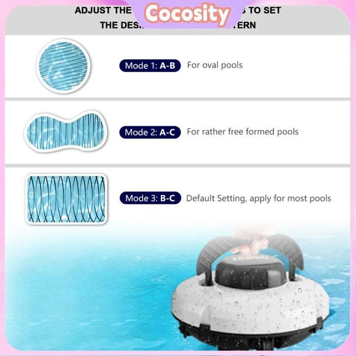 Cocosity Robot nettoyeur de piscine sans fil avec fonction de stationnement automatique à double moteur