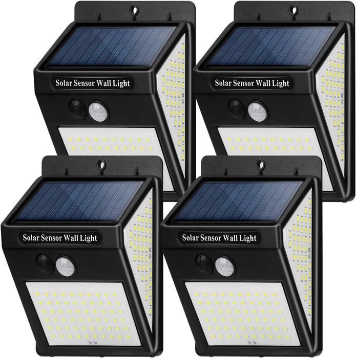 Buitenlamp op zonne-energie, buitenlamp op zonne-energie met bewegingssensor, 3 standen [4 stuks 144 LED's] Waterdichte verlichting