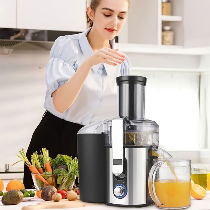 1000W Juicer, 2-Speed Fruit and Vegetable Centrifuge, 83mm Wide Feed Chute, 1L Juice Pitcher, Easy Cleaning