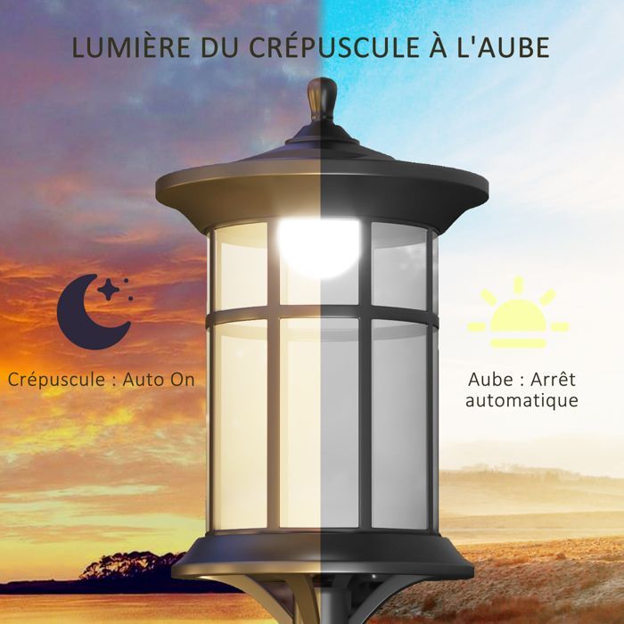 Lampadaire sur pied solaire extérieur jardin avec lampe LED 23,5 x 23,5 x 184 cm noir