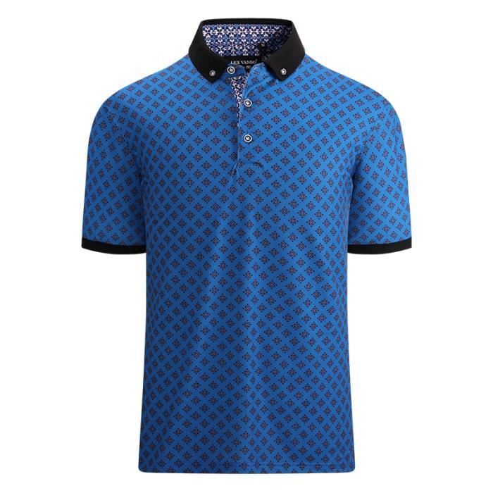 Polo para hombre - INSFITY - Manga corta estampada - Tejido cómodo - Talla estadounidense - Azul