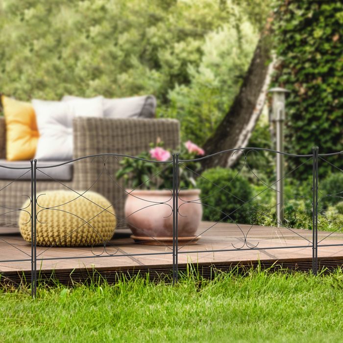 Recinzione da giardino - Outsunny - set di 5 pannelli decorativi in metallo con ornamenti - metallo - 305x62 cm - nero