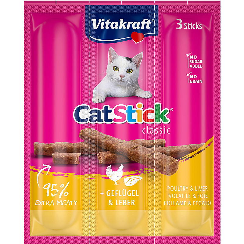 Vitakraft kattepinner 18 g, 3-pakning, fjærkre og lever