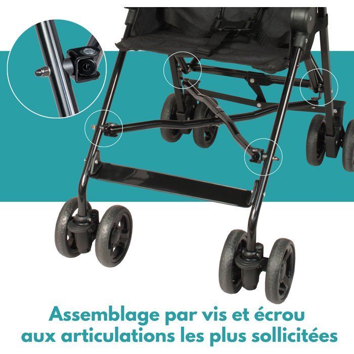 Carrinho de bebê fixo com capota e alça | Preto mesclado