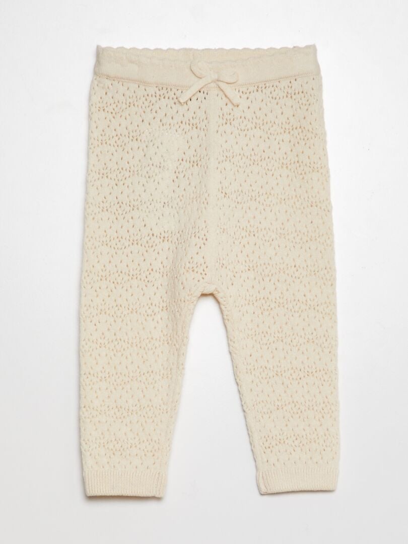 Gebreide legging + geborduurde sokken - BEIGE