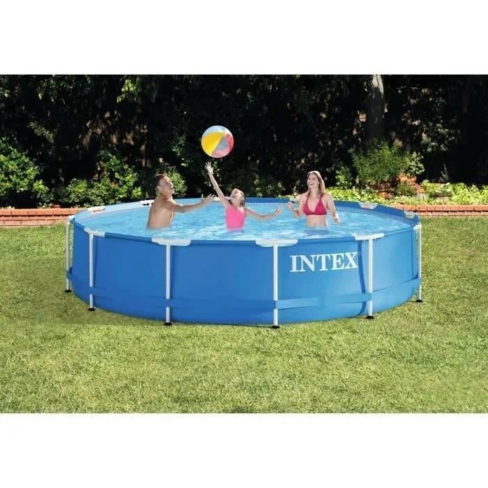 Kit piscina tubolare fuori terra INTEX - Telaio in metallo - 366 x 76 cm - Rotonda (fornita con pompa e cartuccia) - 28212NP