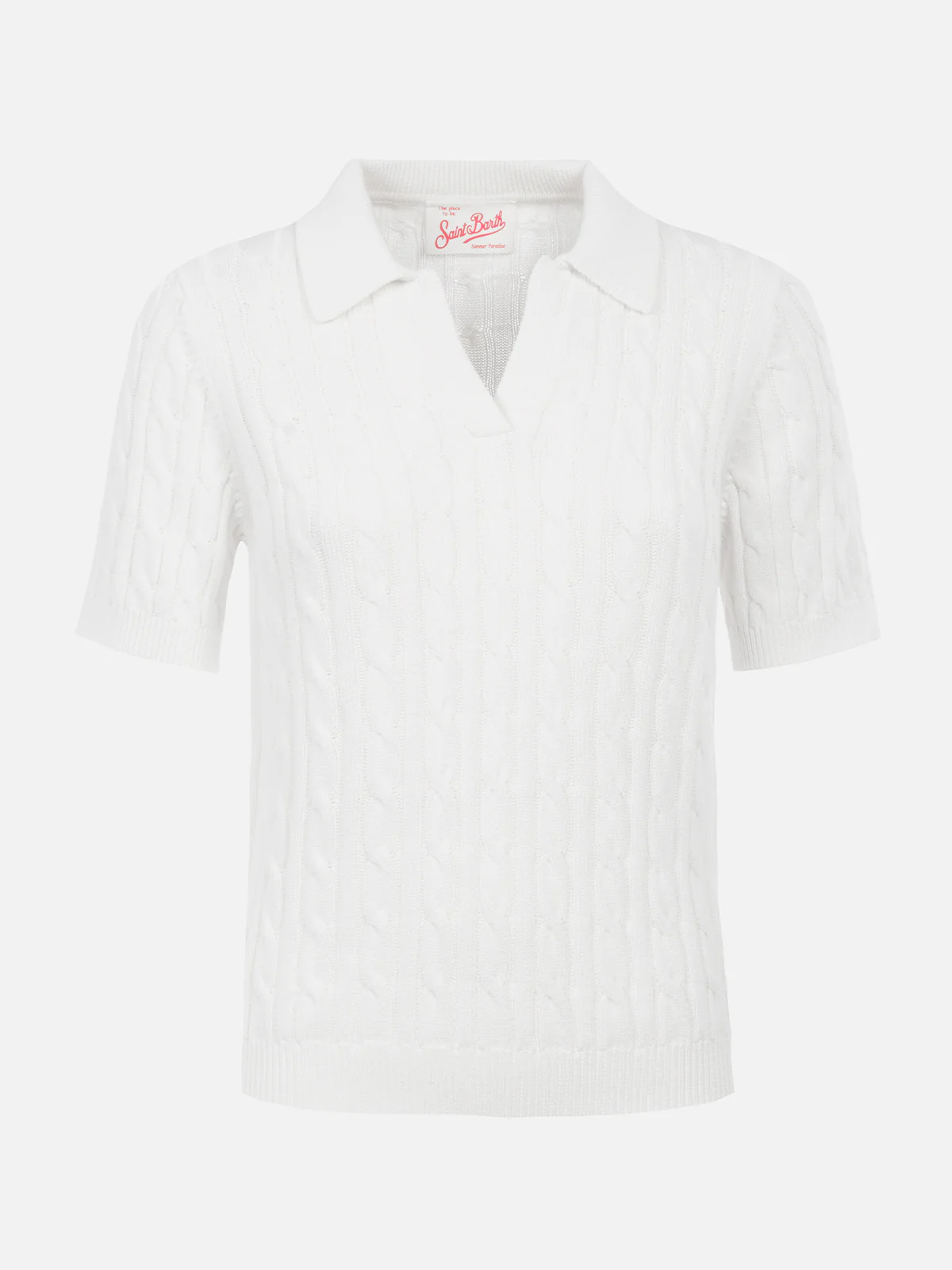 Maglia polo da donna off-white con lavorazione a trecce Caddy