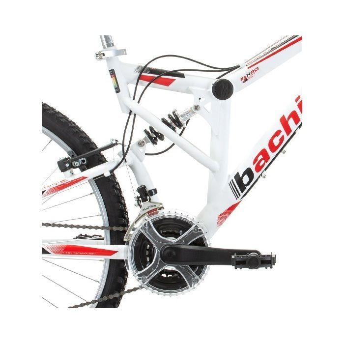 Bicicletta - Mountain bike da 26'' - Modello full suspension - 18 velocità con trasmissione Shimano e freni V-brake in alluminio.