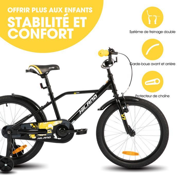 Vélo d'enfant - HILAND - 20 pouces - Cadre en acier - Freins en V - Mixte 7-13 ans