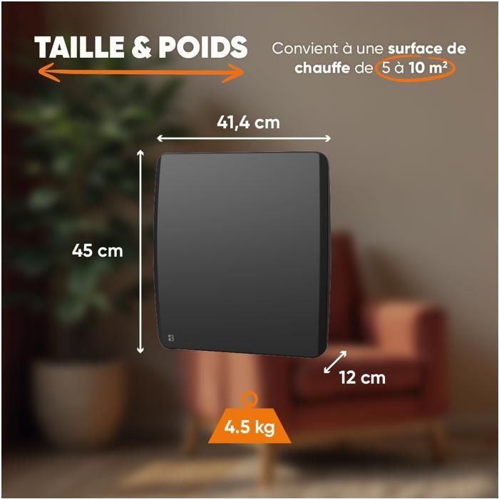 Fixed ceramic dry inertia electric radiator - BESTHERM - ARIA 500W - horizontal black