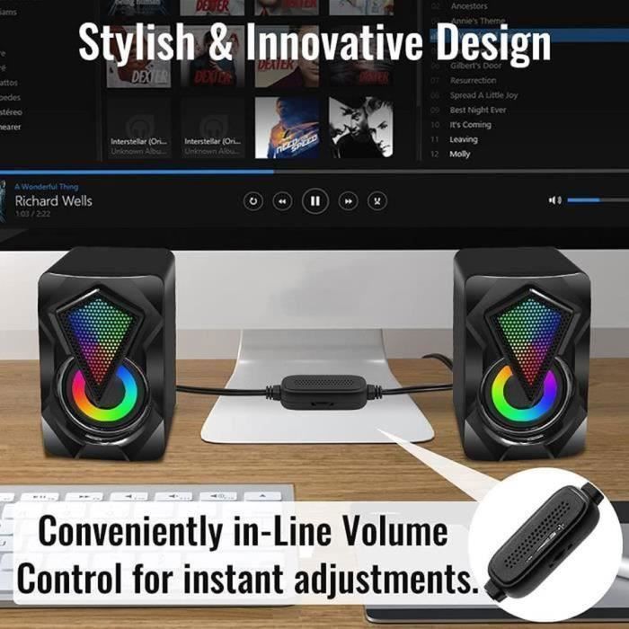 Gaming PC Speakers, 3W USB 2.0 Computer Speakers, Black RGB