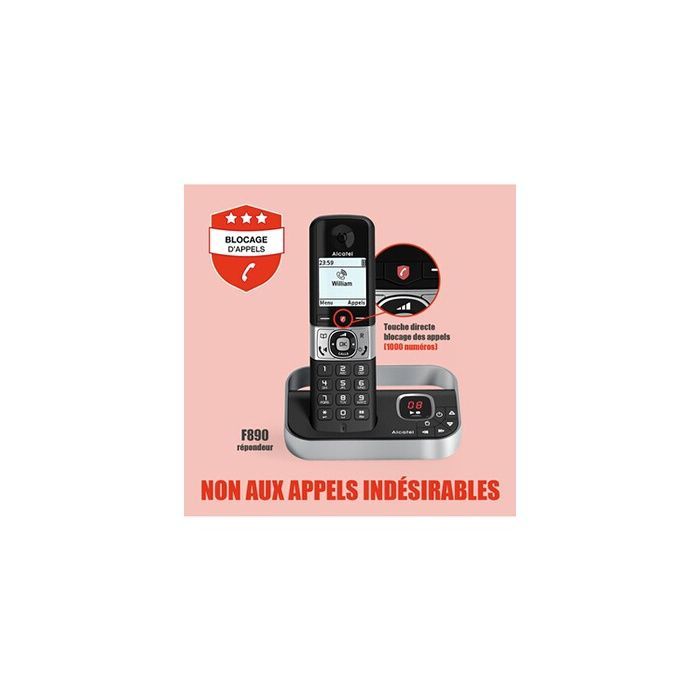 Cordless phone - ALCATEL HOME - F890 Voice Duo - Integrated answering machine - Call blocking - 2 handsets