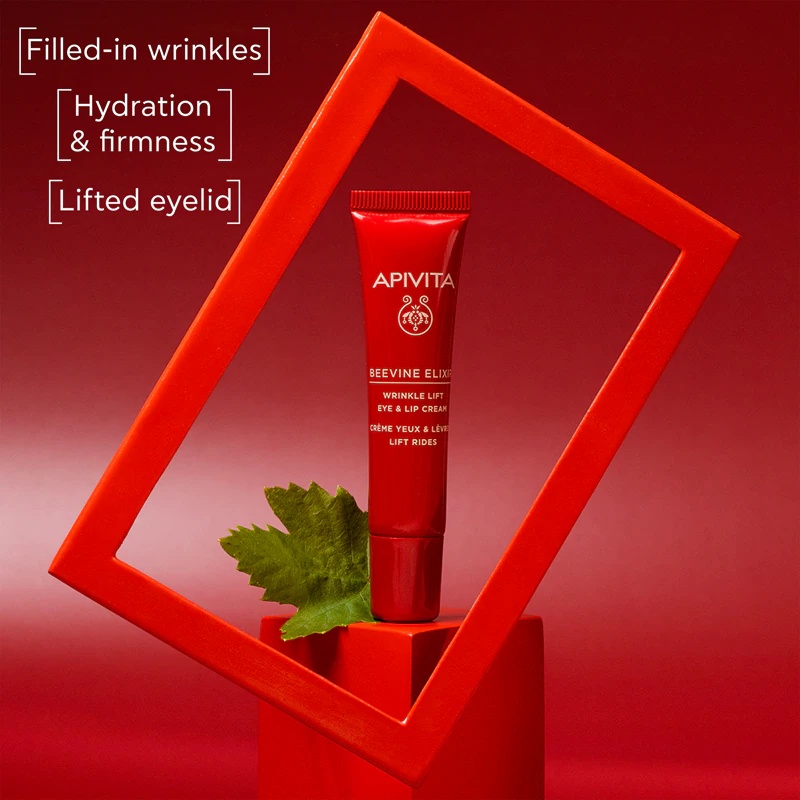 „Apivita Beevine Elixir“ paakių ir lūpų kremas, intensyviai stangrinamasis paakių kremas nuo raukšlių ir tamsių ratilų po akimis.