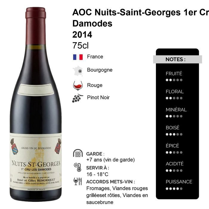 Domaine Henri et Gilles Remoriquet Nuits-Saint-Georges 1er Cru Les Damodes 2014 - Grand Vin Rouge de Bourgogne (3x75cl)