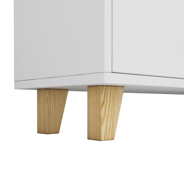 Librería LED blanca de 173 cm con puertas y 7 estantes, mueble de almacenamiento moderno con patas de madera maciza.