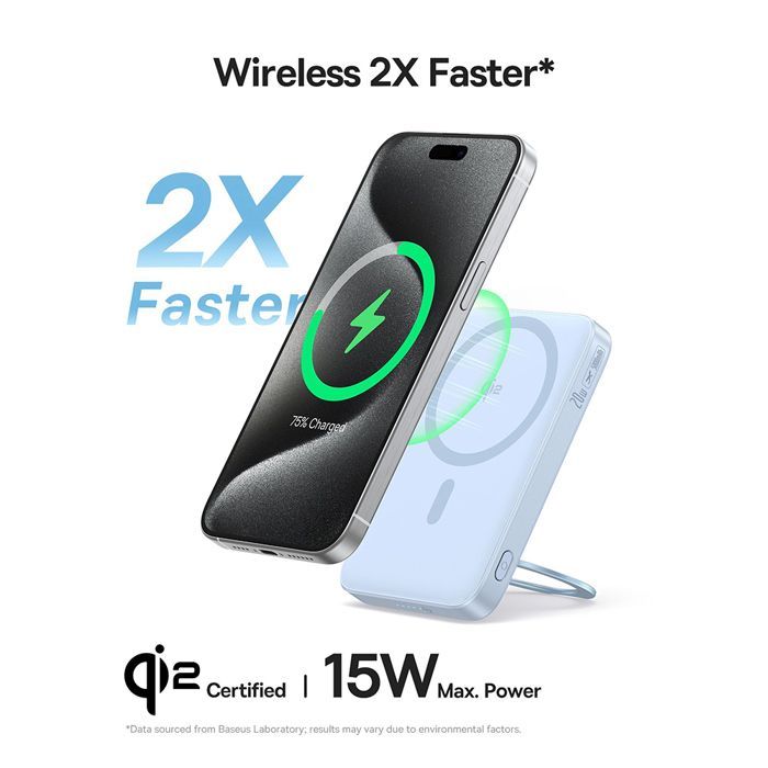 Baseus PicoGo Type-C Powerbank, Qi2, 20W, 5000mAh, met Type-C-kabel (P10076800213-01) - Blauw