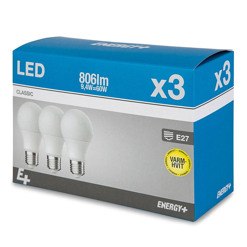 Ampoule LED basse consommation 806 lm, lot de 3, culot E27 A60 classique