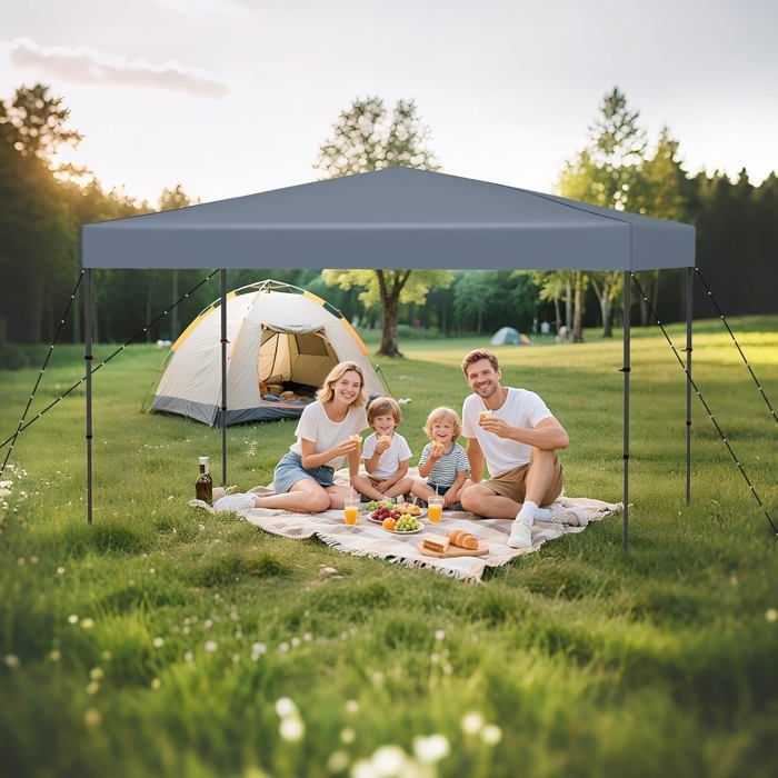 GIANTEX Wasserdichter Gartenpavillon, Partyzelt mit silbernem Dach, höhenverstellbar (2,25 x 3,65 m | Weiß)