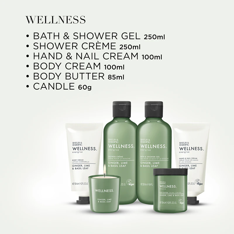 Dárková sada Baylis & Harding Wellness. Energise se zázvorem, limetkou a bazalkovým listem