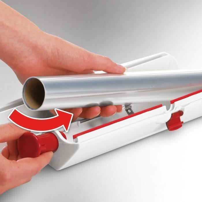 Dérouleur coupe-film Leifheit Perfect Cut 23051, coupe-film étirable pour film alimentaire et papier aluminium de max. 33 cm, blanc