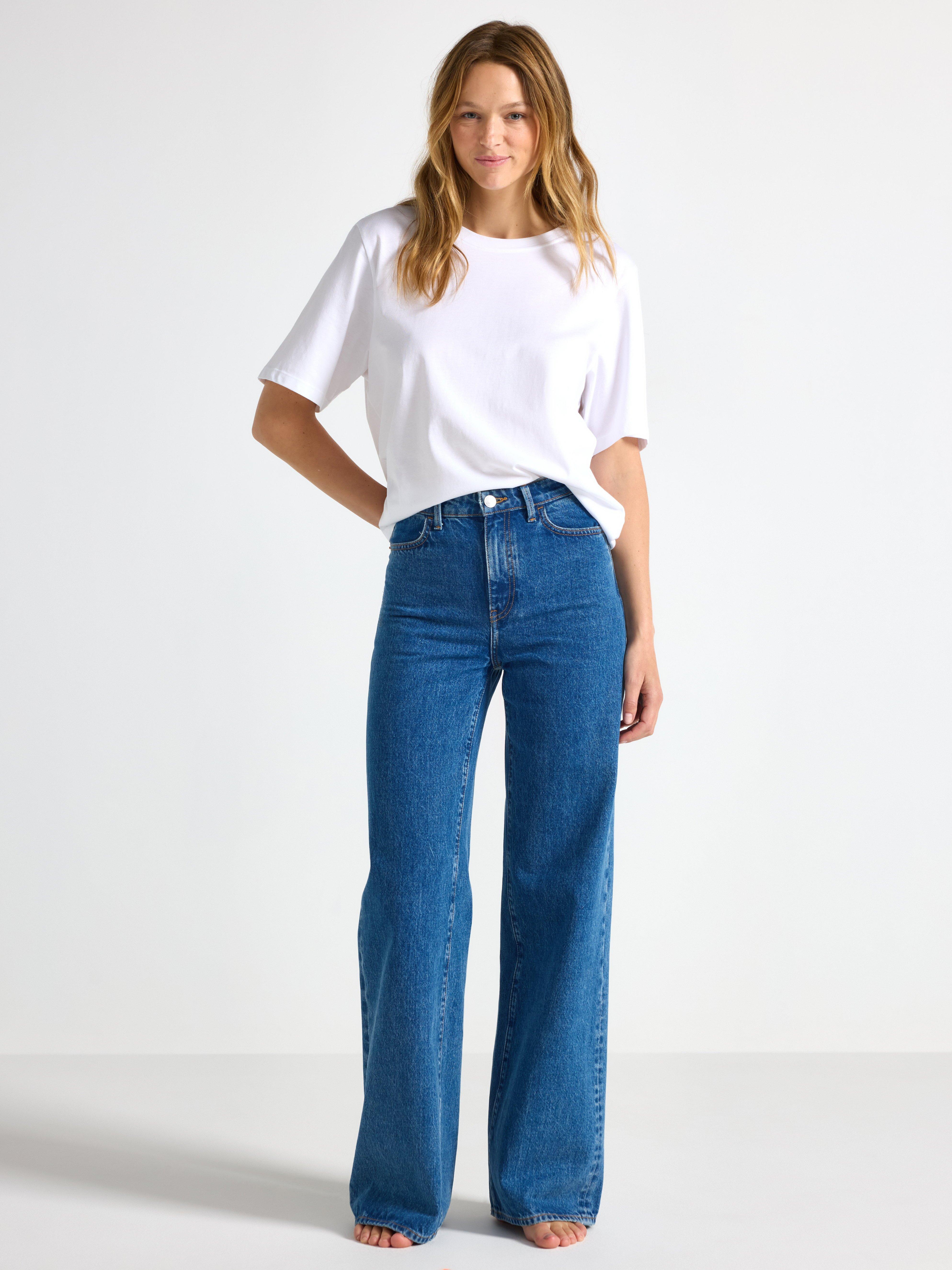 Blugi Jackie cu croi extra lați, albastru denim