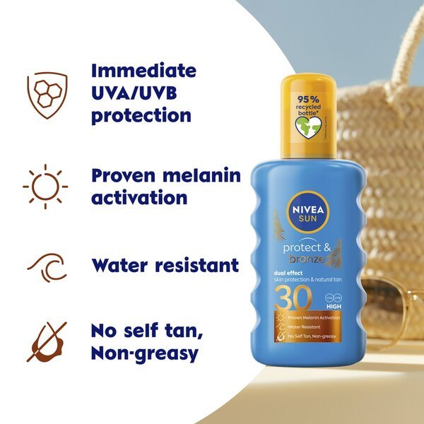 NIVEA Sun Protect & Bronze zaščitni sprej za sončenje SPF30, 200 ml
